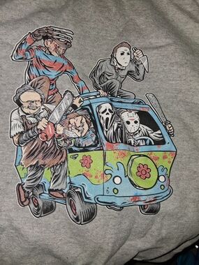 Gray Graphic Horror Icons Hooded Full Zip  Sweatshirt